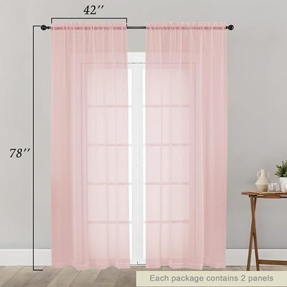 Blush Sheer Curtain for Bedroom Living Room 78 Inches Long 2 Panels Set - Image 2