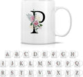 Retreez Initial A-Z Floral Botanical Bouquet Alphabet Monogrammed Monogram Mug 11 Oz Ceramic Tea Coffee Mugs - Appreciation Thank You Wedding Birthday Gifts for her friend coworker sister - P Initial