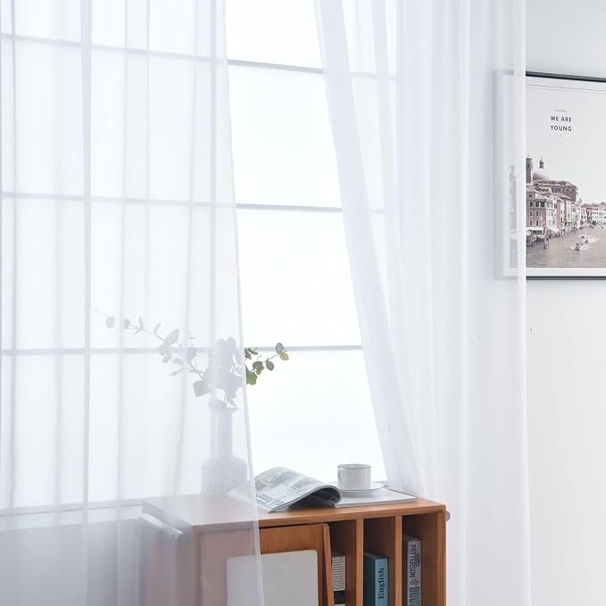 SpaceDresser Sheer White Curtains 4 Panels Rod Pocket Semi-Sheer Curtain 72 - Image 4
