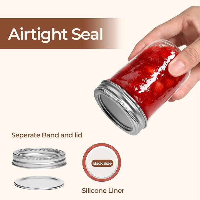 ComSaf Small Mason Jars 8 oz - 12 Pack, Regular Mouth Mason Jar with Lids and Seal Bands, Small Glass Canning Jar for Spice, Jam, Honey, Jelly, Dessert, Shower Wedding Favors, DIY Candles Decor