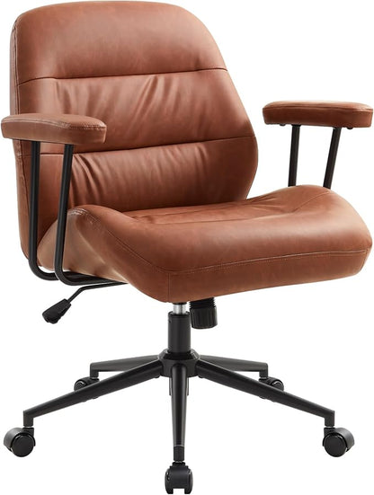 IWMH Leather Office Chair with Removable Armrests，Mid-Back Ergonomic Desk Chair by IWMH