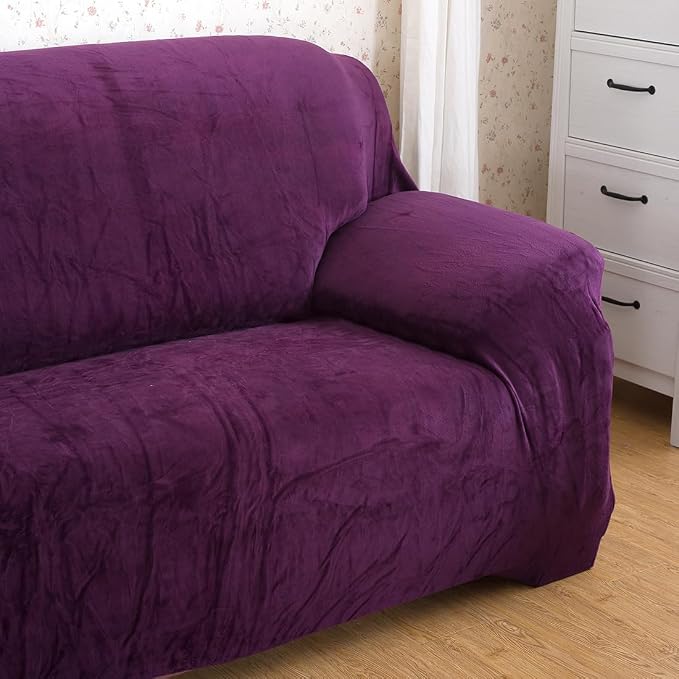 vctops 1-Piece Velvet Plush Stretch Sofa Slipcover - Image 3