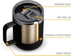 ALOUFEA 12oz Stainless Steel Insulated Coffee Mug with Handle, Double Wall Vacuum Travel Mug, Tumbler Cup with Sliding Lid, Black