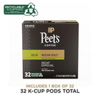 Peet's Coffee, Medium Roast Decaffeinated Coffee K-Cup Pods for Keurig Brewers - Decaf Especial 32 Count (1 Box of 32 K-Cup Pods)