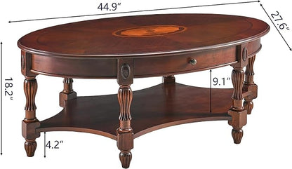 Traditional Solid Wood Oval Coffee Table, Elegant Center Table - Image 3