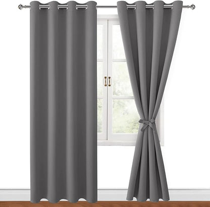 Blackout Curtains for Bedroom 52 x 84 Inch Long Light Grey 2 Panels | Thermal - Image 8