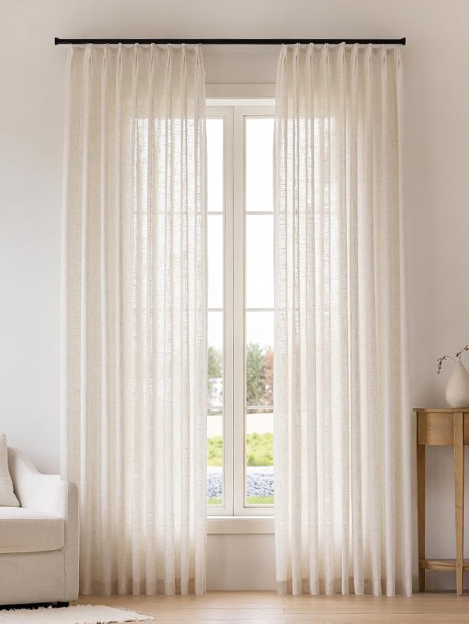 Liz Sheer Pinch Pleated Linen Curtains 102 Inches Long by THREEGIRLSHOME