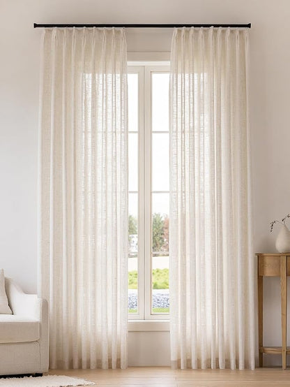 Liz Sheer Pinch Pleated Linen Curtains 102 Inches Long by THREEGIRLSHOME