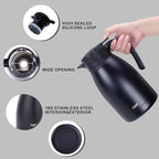 GiNT 51Oz Stainless Steel Thermal Coffee Carafe with Lid/Double Walled Vacuum Thermal Carafe / 12 Hour Heat Retention (Black, 1.5L)