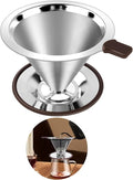 Reusable Paperless Coffee Filter V60,Coffee Dripper,Professional Stainless Steel Drip Cone Brew Coffee Strainer,Double Micro Mesh Filter,Coffee Filter Mug,Silicone Handle & Non-Slip Silicone Base (M)