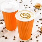 Restaurantware 16 Ounce Ripple Wall Disposable Coffee Cups, 500 Insulated Orange Paper Tumblers, Rolled Rim Design, Lids Sold Separately for Hot Drinks like Tea, Hot Chocolate and More