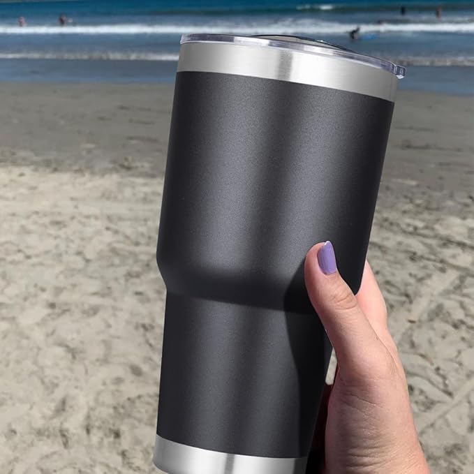 DOMICARE 30 oz Tumbler with Lid and Straw, Stainless Steel Tumblers Bulk, Insulated Vacuum Double Wall Travel Coffee Mug, Durable Powder Coated Tumbler Cups (Black, 4)