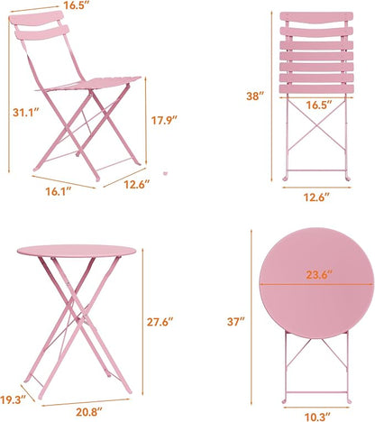 GarveeLife 3 Piece Patio Bistro Set, Folding Patio Bistro Table and Chairs Set - Image 8