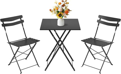 GarveeLife 3 Piece Patio Bistro Set, Folding Patio Bistro Table and Chairs Set by GarveeLife