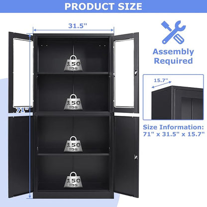 71”H Display Cabinet with Adjustable Shelves, 4 Door Display Cabinets with - Image 3