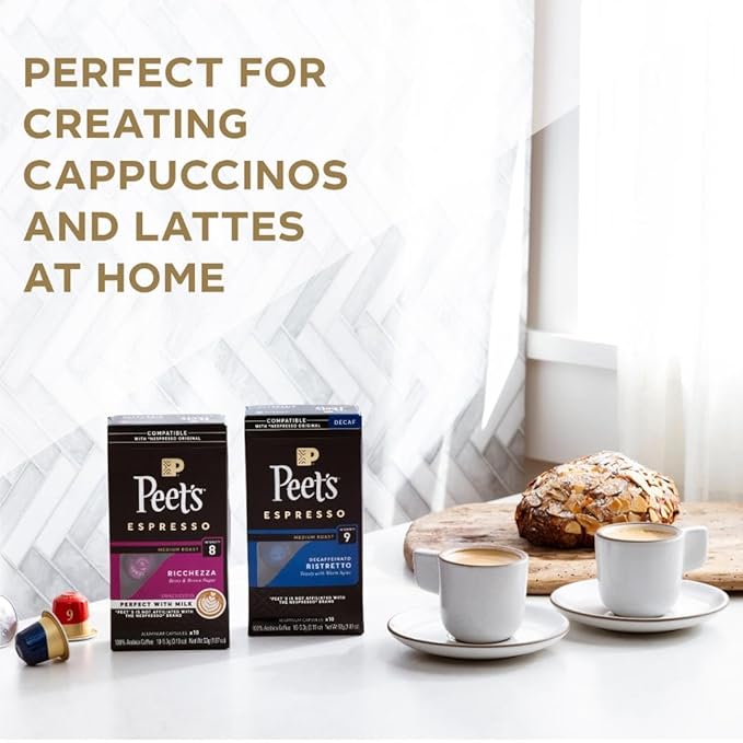 Peet's Coffee, Medium Roast Espresso Capsules, Compatible with Nespresso Original Machine - Crema Scura Intensity 9, 50 Count (5 Boxes of 10 Espresso Capsules)