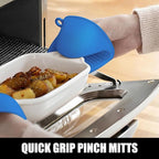 Rorecay Extra Long Oven Mitts and Pot Holders Sets: Heat Resistant Silicone Oven Mittens with Mini Oven Gloves Hot Pads Potholders for Kitchen Baking Cooking, Quilted Liner, Pack of 6 (Lake Blue)