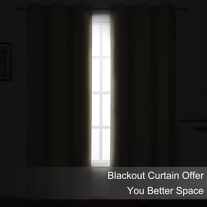 Blackout Curtains 66 x 95 inch/Beige Curtains Set of 2 Panels/Thermal Insulated - Image 3