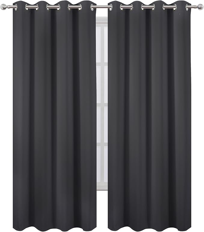 Blackout Curtains 66 x 84 inch/Dark Grey Curtains Set of 2 Panels/Thermal - Image 2