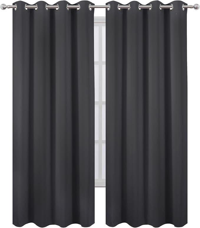 Blackout Curtains 52 x 90 inches Long Dark Grey Curtains Set of 2 Panels by Lemomo