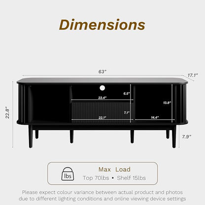 MAISONARIA 63" Black TV Stand, Fluted Entertainment Center - Image 3