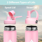 SENDESTAR Stainless Steel Water Bottle, Wide Mouth 40 oz Water Bottle with Straw Lid, Spout Lid, Double Wall Vacuum Insulated Leak Proof, Keeps Liquids Hot or Cold (Peach)