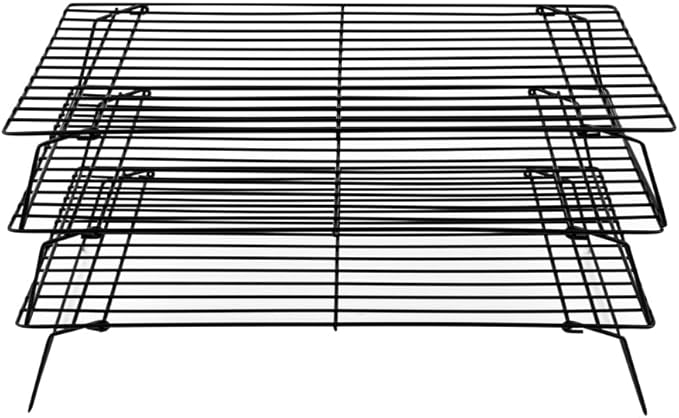 Restaurantware Met Lux 15.7 x 9.8 x 8.3 Inch Wire Baking Rack Set 1 Stackable Oven Wire Rack Set - 3-Tier Design Oven-Ready Up To 392F Black Iron Cooling Rack Set With Collapsible Feet
