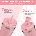 BJPKPK 34oz Tumbler With lid And Straw Stainless Steel Travel Coffee Mug Insulated Tumblers Cups,Light Pink