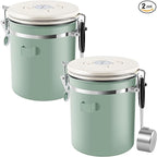 2Pcs Coffee Storage Canister 1.5L Double Airtight Coffee Beans Container with Date Locator 304 Stainless Steel Kitchen Food Storage Container with Spoon for Coffee Beans Grounds Tea,Green Sugar,Green