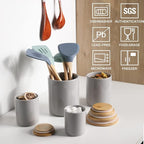 Sweejar Kitchen Canisters Ceramic Food Storage Jar Set, Stackable Containers with Airtight Seal Bamboo Lid for Serving Ground Coffee, Tea,Grains, Herbs,Sugar, Salt and More - Pack of 4（Gray）