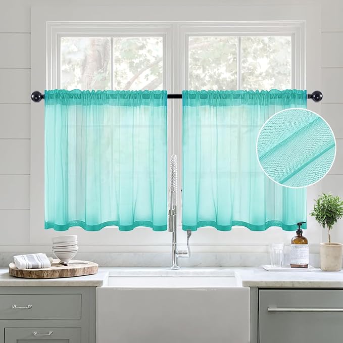 MIULEE Sheer Curtains 24 inch Length Kitchen Window Curtains Over Sink by MIULEE