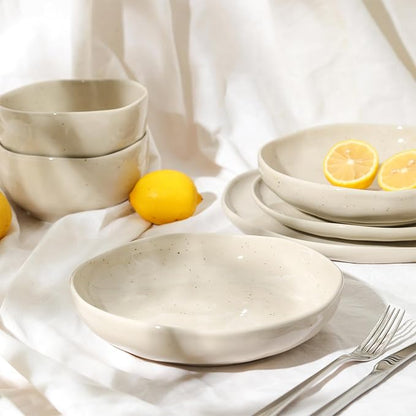Stone Lain Mirella 4-Piece Pasta Bowl Set Stoneware, Microwave and Dishwasher safe, Beige