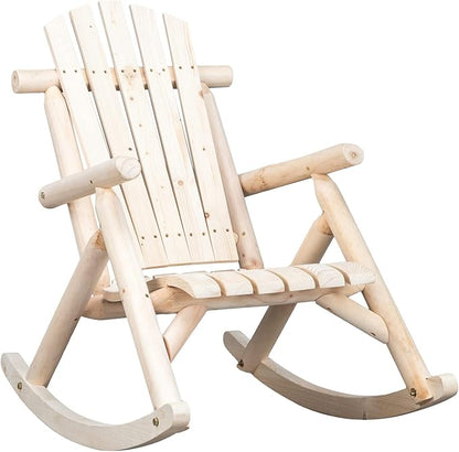 Outvita Wooden Rocking Chair, Fir Log Adirondack Rocker, Outdoor Wood Accent by Outvita