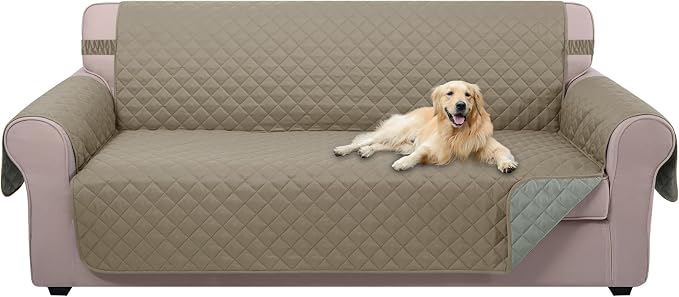 U-NICE HOME 4 Seater Sofa Cover 91''Large Couch Cover, Khaki/Light Grey | by U-NICEHOME