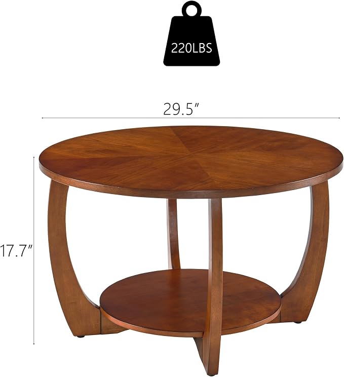 Round Solid Wood Coffee & End Table Set, 3-Piece Solid Wood Living Room Table - Image 2