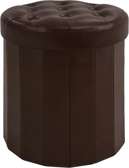 CAROLMADE Round Storage Ottoman, PU Leather Folding Footrest Stool by CAROLMADE