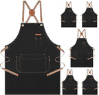 Genixart Chef Apron for Men Women with Pockets, Canvas Aprons for Kitchen Cooking, Artist Painting, Work Apron for Server (Black, 6 Pack)