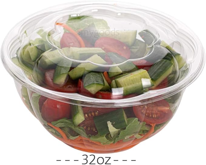 Smygoods Disposable Plastic Salad Bowls with Airtight Lids Ideal for Meal Prep, Takeout, Catering, Parties, Picnics, and Food Storage, Stackable, Leak-Proof