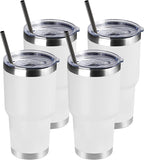 DOMICARE 30 oz Tumbler with Lid and Straw, Stainless Steel Tumblers Bulk, Insulated Vacuum Double Wall Travel Coffee Mug, Durable Powder Coated Tumbler Cups (White, 4)