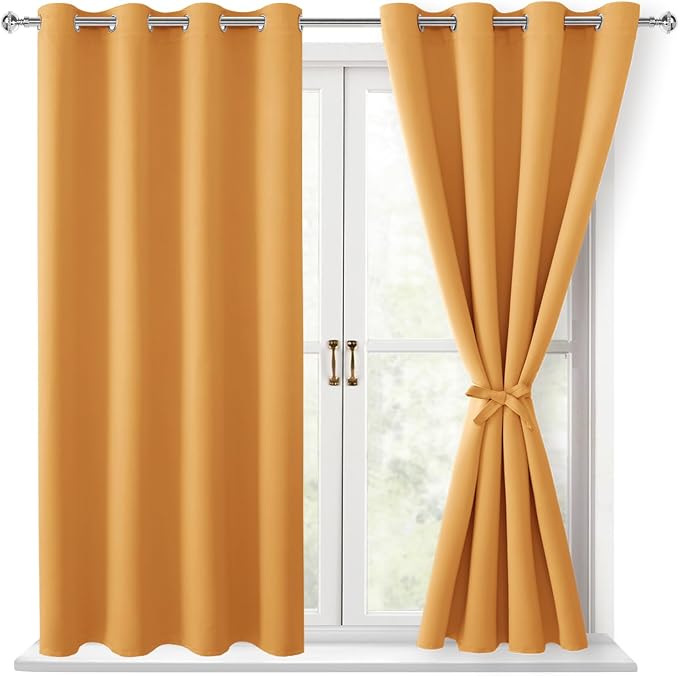 Blackout Curtains for Bedroom, Pumpkin Orange, 52 x 45 Inch | Thermal Insulated by Hiasan