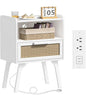 Lerliuo Rattan Nightstand with Charging Station, Cane Accent Side End Table by Lerliuo