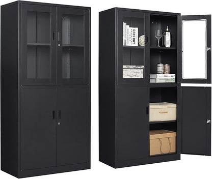 71”H Display Cabinet with Adjustable Shelves, 4 Door Display Cabinets with by AFAIF