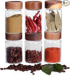 SAIOOL 6 Pcs Small Glass Spice Jars with Label,High Sealing Threaded Mouth,with Black Printed Spice Labels - 8.79oz /260ml*6,Empty Cylinder Spices Bottles,Storage Jars with Airtight Screw Lids