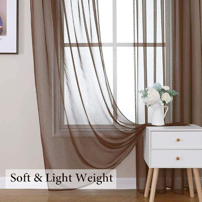 MIULEE Chocolate Brown Linen Textured Sheer Curtains 54W×63L - Image 6