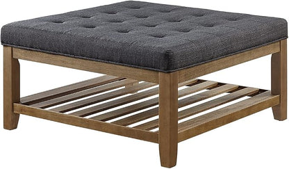 24KF Large Square Upholstered Tufted Linen Ottoman Coffee Table, Large Footrest - Image 4