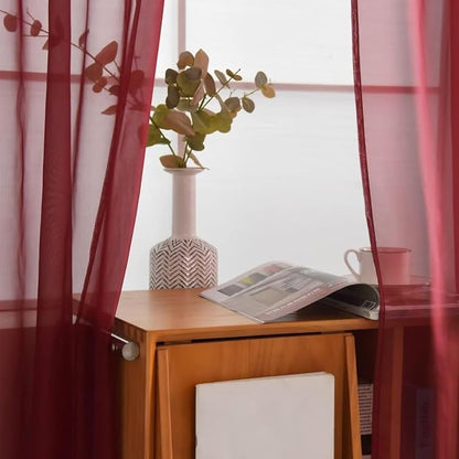 SpaceDresser Burgundy Sheer Curtains 4 Panels Rod Pocket Semi-Sheer Curtain 96 - Image 4