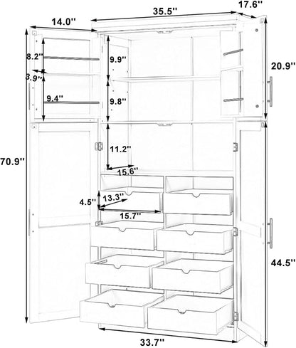 VilroCaz Freestanding Kitchen Pantry Tall Storage Cabinet, Wooden Kitchen - Image 2