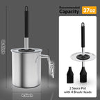 Geesta Adjustable Sauce Pot and Basting Brush Set, Long Stainless Steel Basting Brush for Cooking, Smoking, Fathers Day Grilling Gifts for Men Smoker Accessories, Large Capacity Grilling Tools, 2 Pack
