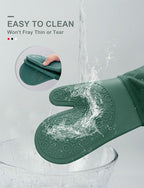 sungwoo Silicone Oven Mitts, Heat Resistant Oven Gloves with Quilted Liner Non-Slip Textured Grip Perfect for BBQ, Baking, Cooking and Grilling - 1 Pair 13.8 Inch Midnight Green