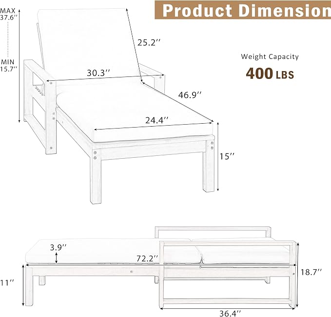 Outdoor Chaise Lounge Chair, Patio Chaise Lounge Recliner - Image 2